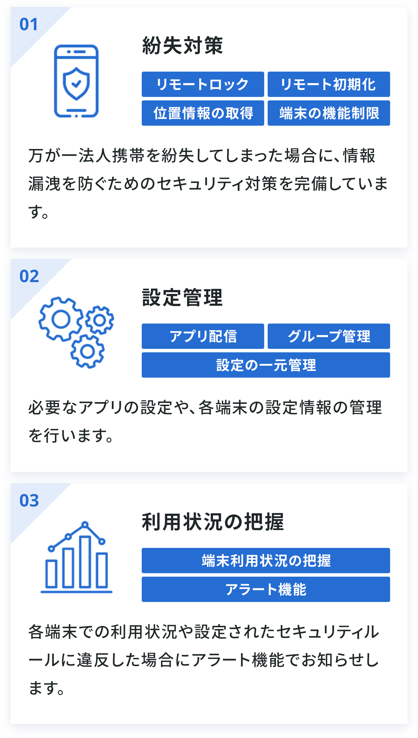 紛失対策・設定管理・利用状況の把握